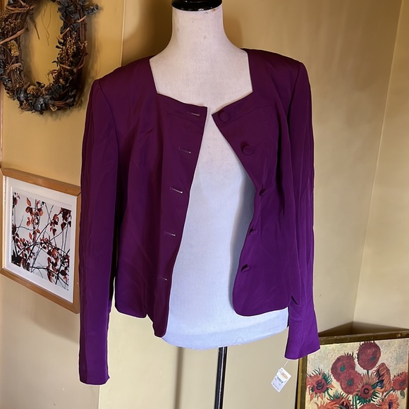 Vtg TALBOTS Size 14 100% Washed Silk Deep Plum Purple Scalloped Trim $188 NEW - Picture 10 of 16